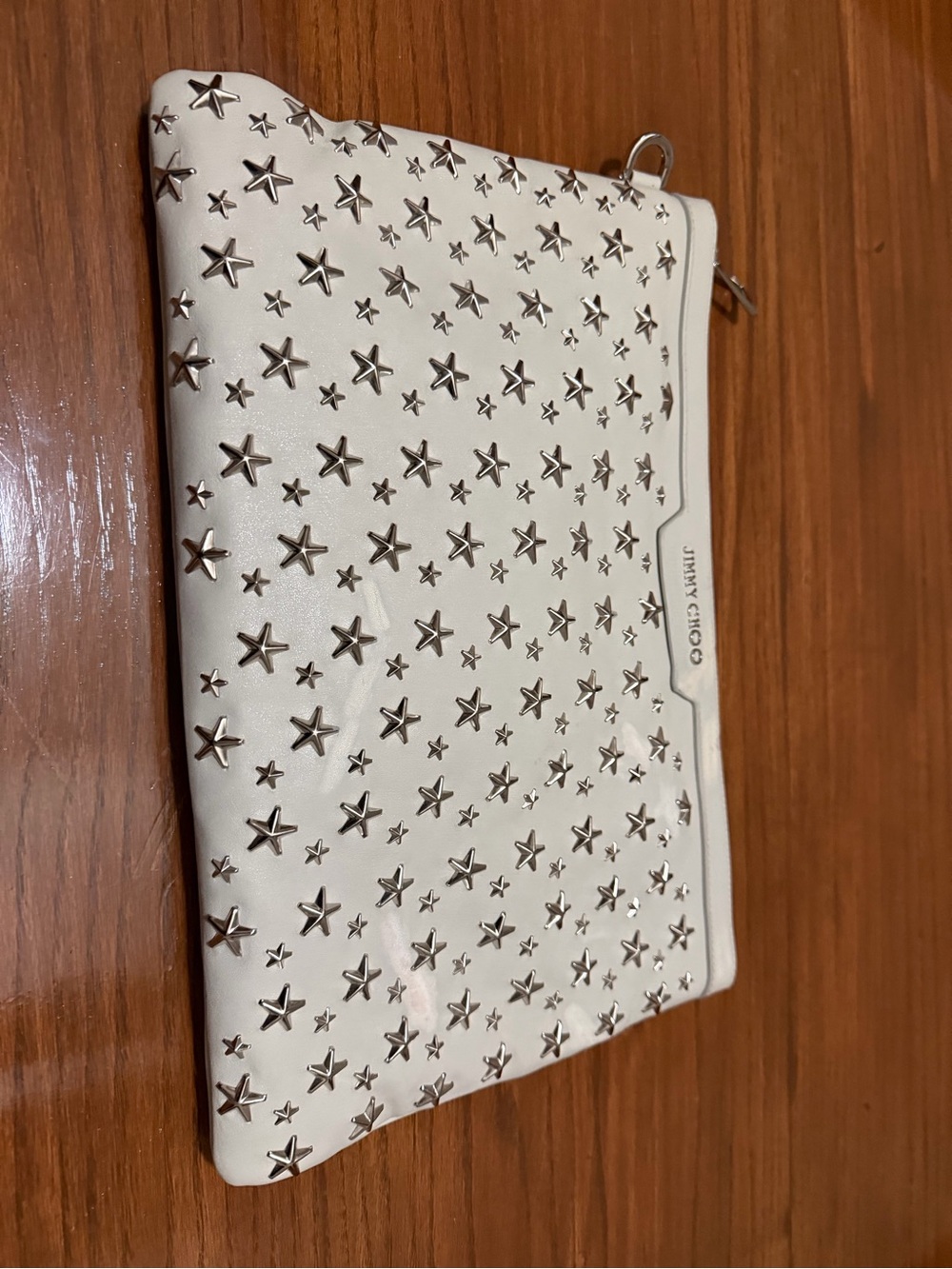 Jimmy Choo Derek Chalk Leather Clutch with Silver Star Studs